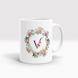 manorath V Flower Alphabet| Best Gift for your Loved Once on their Special Day Coffee Ceramic Coffee Mug-picture-15