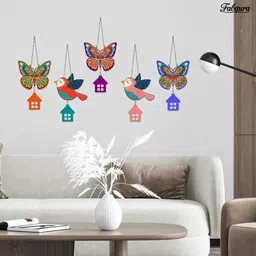 fabaura Multicolor Butterfly & Birds Wooden Wall Hanging for Home Decor (WH_9123N-F) Pack of 5 image 2