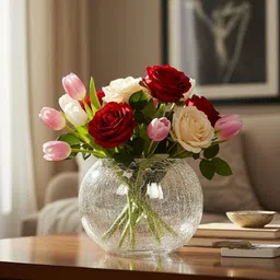 snshopee Crackle Glass Round vase for home office table decor Glass Vase-picture-47