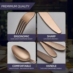 kitchantique Hammered Rosegold Silverware Set | 20-Piece Premium Elegant Flatware Set Stainless Steel Cutlery Set image 3