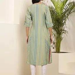 mannatt Women Striped Cotton Linen A-line Kurta image 2