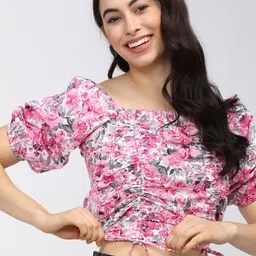 tokyo talkies Casual Regular Sleeves Printed Women Pink Top image 1