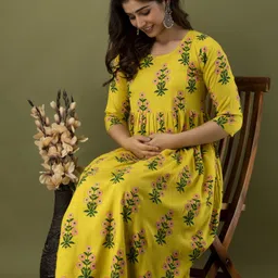 hyten Women Printed Cotton Rayon Gown Kurta image 5