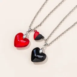 agarwalproduct Crystal Heart Stone Necklaces Male Female Couples Magnetic Pendant Silver Alloy Locket Set-picture-10