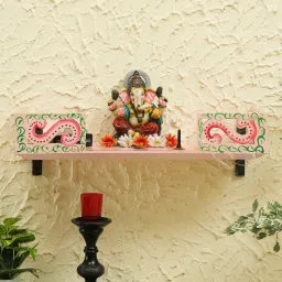 d'dass Pink Pine Wood Pooja Mandir Without Door By D Dass image 1