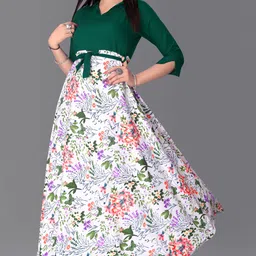 meraki fab Women Fit and Flare Multicolor Maxi/Full Length Dress image 4