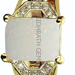 kushmiwal gems 6.25 Ratti Natural Quality Australian White Opal Astrological Purpose Loose Brass Opal Gold Plated Ring image 3