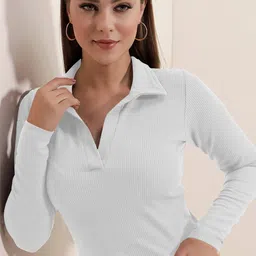 dream beauty fashion Casual Regular Sleeves Solid Women White Top image 2