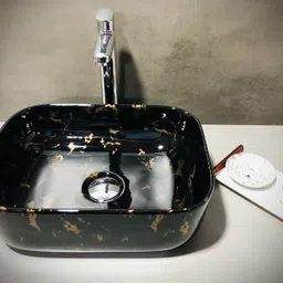 delta Premium Designer Ceramic Wash Basin(M24) with Waste Pipe & Coupling set (16*12*5)(M24) Table Top Basin image 2