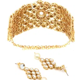 Yellow Chimes Gold-Plated & Kundan-Studded Jadau Jewellery Set image 4