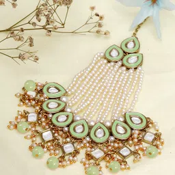 KARATCART Gold-Plated Kundan Studded & Beaded Jhumar Passa-picture-36