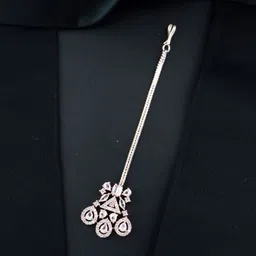 I Jewels Rose Gold-Plated AD-Studded Maang Tikka-image-92
