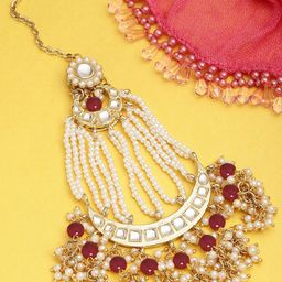 KARATCART Gold-Plated Kundan-Studded & Beaded Jhumar Passa-picture-10