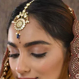 Voylla Gold Plated Kundan Studded Maang Tikka Head Jewellery-picture-27