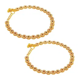 Efulgenz Set Of 2 Gold-Plated Crystal Stone-Studded With Ghungroo Charms Anklets image 1