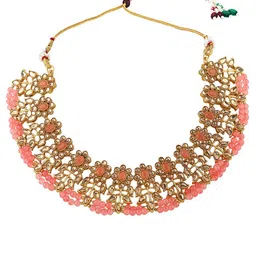 Shining Diva Gold-Plated Gold-Toned & Pink Kundan Studded & Beaded Jewellery Set image 3
