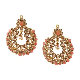 Shining Diva Gold-Plated Gold-Toned & Pink Kundan Studded & Beaded Jewellery Set image 4