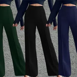 parona Women Regular Fit Green, Black, Blue Polyester Trousers-picture-28