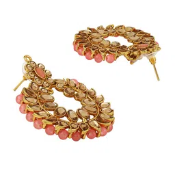 Shining Diva Gold-Plated Gold-Toned & Pink Kundan Studded & Beaded Jewellery Set image 5