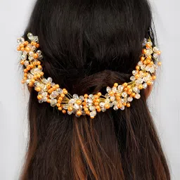 Silvermerc Designs Women Gold-Toned & Orange Beaded Embellished Tiara-picture-17