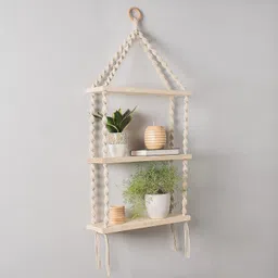 mpire Macrame Indoor Wall Hanging Shelf for Plants with Cotton Cord Wooden Ring image 5