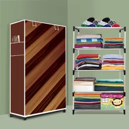 Plastic Frame Collapsible Wardrobe Almirah – Foldable Portable Storage 4 Layer PP Collapsible Wardrobe-image-29