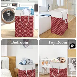 HOUSE OF QUIRK Red & White Collapsible Waterproof Large Laundry Bag with Handles 75L image 3