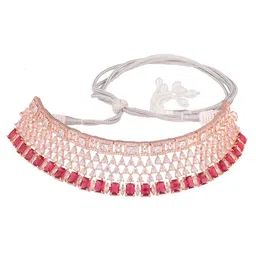 Saraf RS Jewellery Rose Gold-Plated & Red AD & CZ-Studded Contemporary Jewellery Set image 3