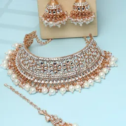 VATSALYA creation Rose Gold-Plated Stone-Studded & Beaded Jewellery Set image 1