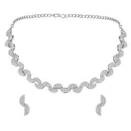 ASMITTA JEWELLERY Rhodium-Plated Cubic Zirconia Studded Jewellery Set image 2