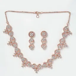 Anouk Rose Gold-Plated AD Studded Necklace & Earrings image 1
