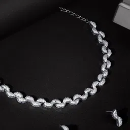 ASMITTA JEWELLERY Rhodium-Plated Cubic Zirconia Studded Jewellery Set image 1