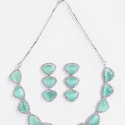 Anouk Rhodium-Plated AD-Studded Necklace & Earrings-image-3