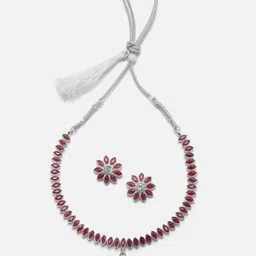 Aazeen Rhodium-Plated AD-Studded Jewellery Set-picture-26