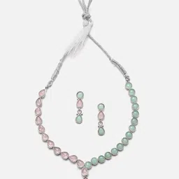 Aazeen Rhodium-Plated AD-Studded Jewellery Set-picture-32