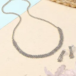 PRIVIU Silver-Plated CZ-Studded Necklace & Earrings-picture-17