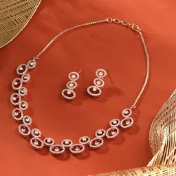 Zaveri Pearls Rose Gold-Plated CZ-Studded Jewellery Set-image-36