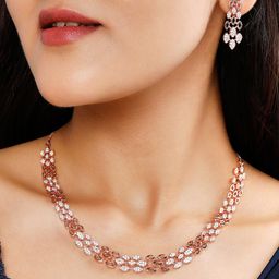 Rubans Rose Gold-Plated White CZ-Studded Jewellery Set-image-74