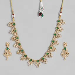 Estele Gold Plated CZ Dazzling Designer Necklace Set with Green Stones image 3