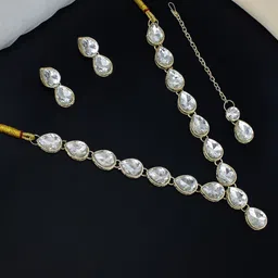 PRIVIU Gold Plated Kundan Studded Jewellery Set-image-93
