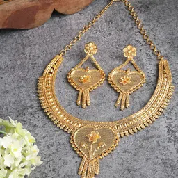 ZENEME Gold-Plated Taselled Heart Shaped Jewellery Set-picture-17