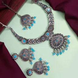 Efulgenz Rhodium-Plated Oxidised Jewellery Set-picture-40