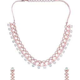 Priyaasi Rose Gold-Plated American Diamond Studded Jewellery Set-image-15