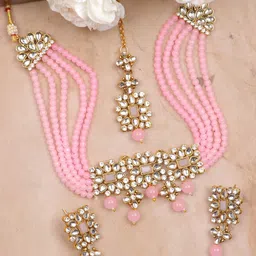 Crunchy Fashion Gold-Plated Kundan Studded & Beaded Jewellery Set-image-57