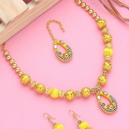 AKSHARA Gold Plated Stone Studded & Beaded German Silver Jewellery Set-picture-2