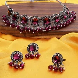 Zaveri Pearls Silver-Plated Stone-Studded & Beaded Jewellery Set-picture-17