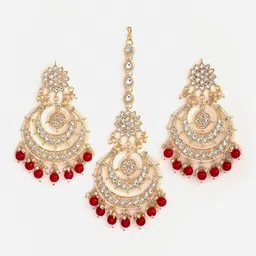 Aazeen Gold-Plated Stone Studded & Beaded Jewellery Set image 1