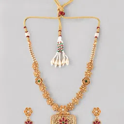 AQUASTREET Gold-Plated Kemp Stone Intricate Designed Jewellery Set image 2
