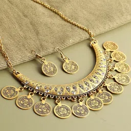 SOHI Gold-Plated Stone-Studded Necklace & Earrings-picture-39