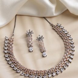 ZENEME Rose Gold-Plated Crystal-Studded Jewellery Set-picture-44